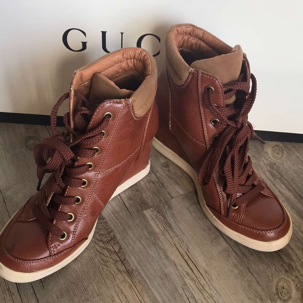 Brown Wedge Sneakers